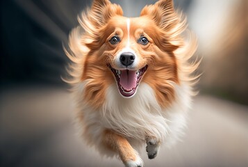 dog running happily. Generative AI.