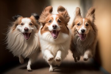group of dogs run happily. Generative AI.
