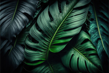 Obraz na płótnie Canvas Abstract green leaf texture, nature background, tropical leaf, AI