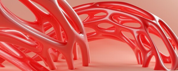 Red coral organic abstract skeletal mosaic geometric mesh shape background banner