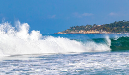 Extremely huge big surfer waves at beach Puerto Escondido Mexico.