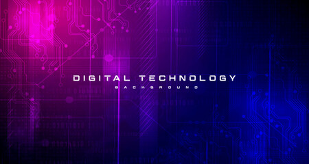 Abstract digital technology futuristic circuit blue pink background, Cyber science tech, Innovation communication future, Ai big data, internet network connection, Cloud hi-tech illustration vector