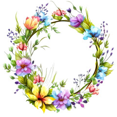 Floral round wreaths,flowers and leaves on a white background.