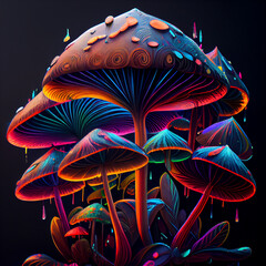 Magic colorful mushroom with dripping paint. Generative AI.