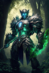 Fototapeta premium warrior with a spear and green light