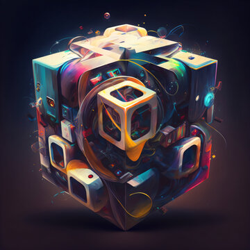 a shimmering hypercube illustration Generative Ai