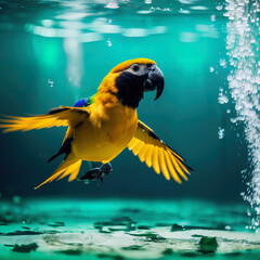 Parrot diving into water- AI Generated