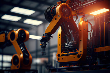 Fototapeta Robot Factory 3D Concept Automated Robot Arm Assembly Line, Generative Ai obraz