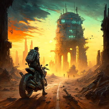 Postapocalyptic Biker Illustration