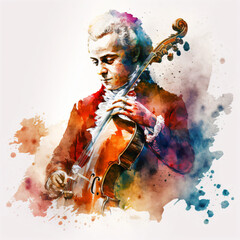 Mozart watercolor painting Generative Ai