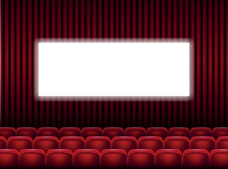 Cinema screen. Cinema with screen and seat. Theater hall with interior.