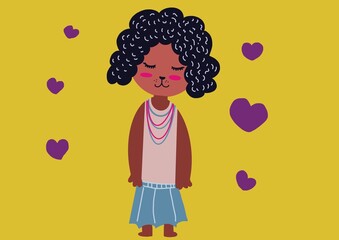 Cute Puppy character cartoon closing eyes dark skin