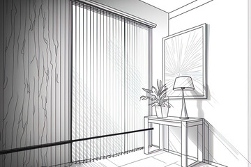 Vertical blinds for windows. Interior element. Continuous line drawing illustration. Generative AI