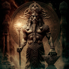 Ancient Sumerian mythology. Nergal,ancient Sumerian mythological god. Created with Generative AI technology.