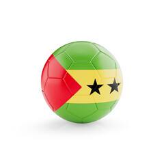 Obraz premium 3D football soccer ball with Sao Tome And Prince national team flag isolated on white background - 3D Rendering