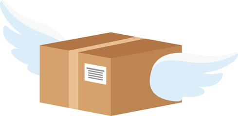 Fast delivery service parcel. Flying package box with wings