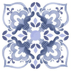 Blue Portuguese tiles pattern - Azulejos fashion interior design tiles vector illustration
