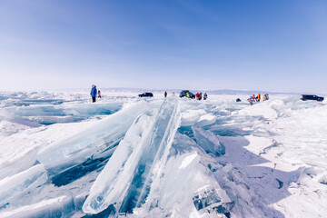 Winter landscape ice of Lake Baikal Siberian