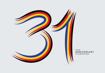 31 years anniversary celebration logotype colorful line vector, 31th birthday logo, 31 number, Banner template, vector design template elements for invitation card and poster. number design vector - obrazy, fototapety, plakaty