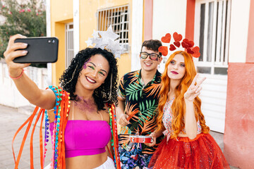 Brazilian Carnival. Group of friends taking a self portrait