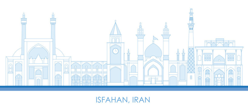 Outline Skyline panorama of city of Isfahan, Iran  - vector illustration