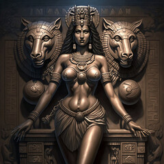 Ancient Sumerian mythology. Inanna,ancient Sumerian mythological goddess. Created with Generative AI technology. - obrazy, fototapety, plakaty