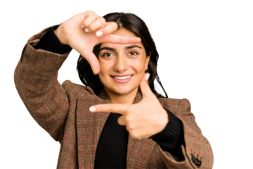 Young indian business woman doing a frame gesture