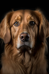 Potrait studio shot of beautiful Golden Retriever dog on a dark black background