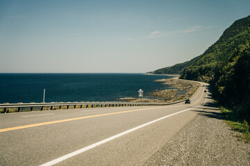 Highway along St. Lawrence river shore in Quebec