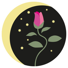 A rose and a month. Night. Logo, logo, icon for printing or website