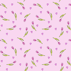 Spring seamless pattern with pink flowers