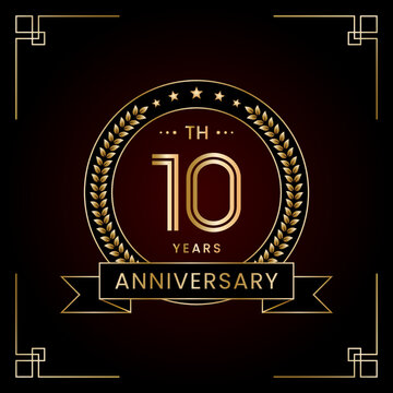 10th Anniversary Logo Design Concept with Laurel wreath for Birthday Celebration Event. Line Art Design, Logo Vector Template