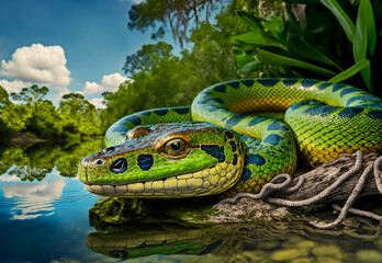Wildlife Protography of The green anaconda,digital art,illustration,Design,vector,art