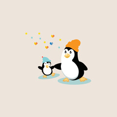 Cute penguin vector cartoon colored clipart illustration