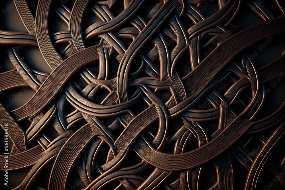 Aufkleber a very intricate design made of brown lines and curves on a black background with a brown background