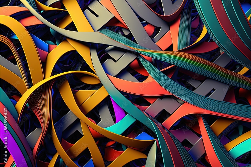 Poster a colorful abstract background with a lot of lines and curves in it's center and bottom corner, with