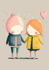 illustration of cute cartoon character design, couple in love idea for romantic Valentine's day theme, Generative Ai