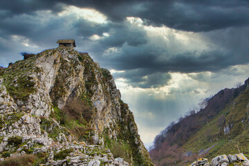 Cabin on top of Oroxu peak, Sierra de Peñamayor, Nava, Asturias, Spain