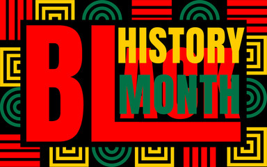 Black history month 2023 Celebration Background.  Black History Month text with human Fist and Seamless Pattern. Celebrated annually in February in the USA and Canada.