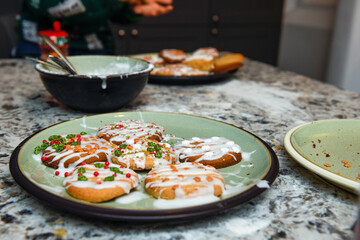 Homemade christmas cookies baked and decorated by children