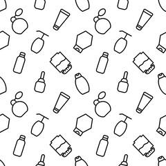 Vector seamless pattern of cosmetic bottles for web sites, wrapping, printing, postcards, web sites, apps
