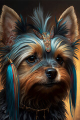 Naklejka premium Yorkie - Punk Style - AI Generated