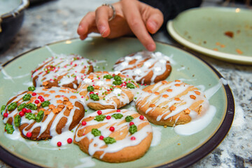 Homemade christmas cookies baked and decorated by children