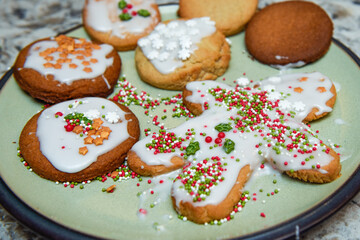 Homemade christmas cookies baked and decorated by children