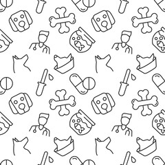 Seamless repeating pattern of pets and veterinary for web sites, wrapping, printing, postcards, web sites, apps