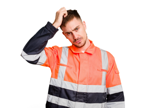 Garbage man cut out isolated being shocked, she has remembered important meeting.