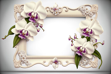 orchid flowers with empty frame. Generative AI