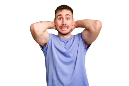 Young caucasian man cut out isolated screaming with rage.