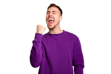 Young caucasian man cut out isolated celebrating a victory, passion and enthusiasm, happy expression.