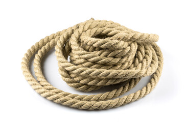 Fototapeta na wymiar Twisted thick rope on white